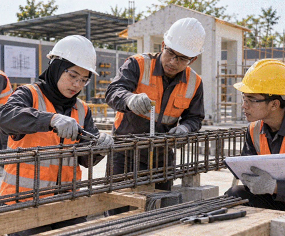 ボゴールのNikken Construction Centerで日本式の安全・品質管理を学ぶ建設人材育成プログラムの実習風景
